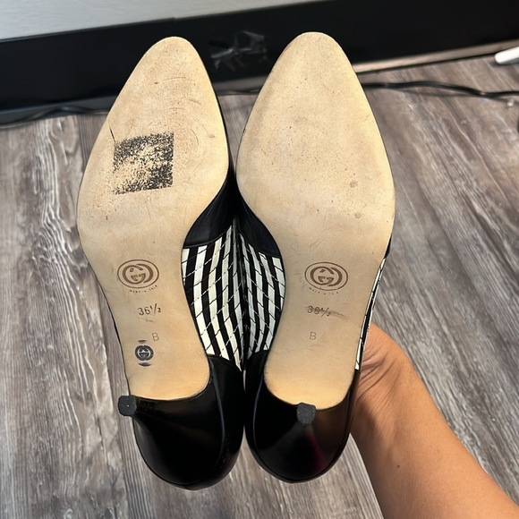 Vintage Gucci Classic Striped Woven Leather Pumps Size 36.5 - Picture 5 of 11